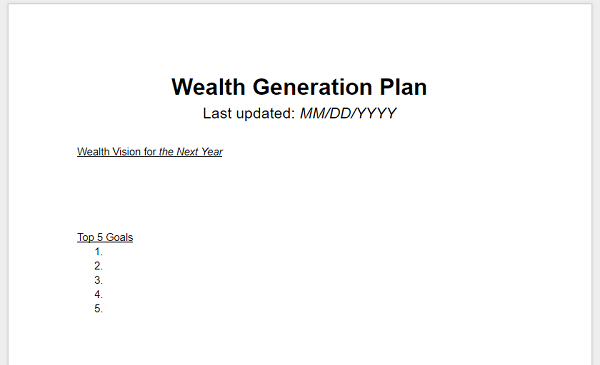 Wealth Generation Plan Template